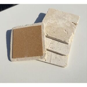 Natural Stone Travertine Ivory Coasters 4"x4" + Premium Cork Backing (Set of‎ 4)